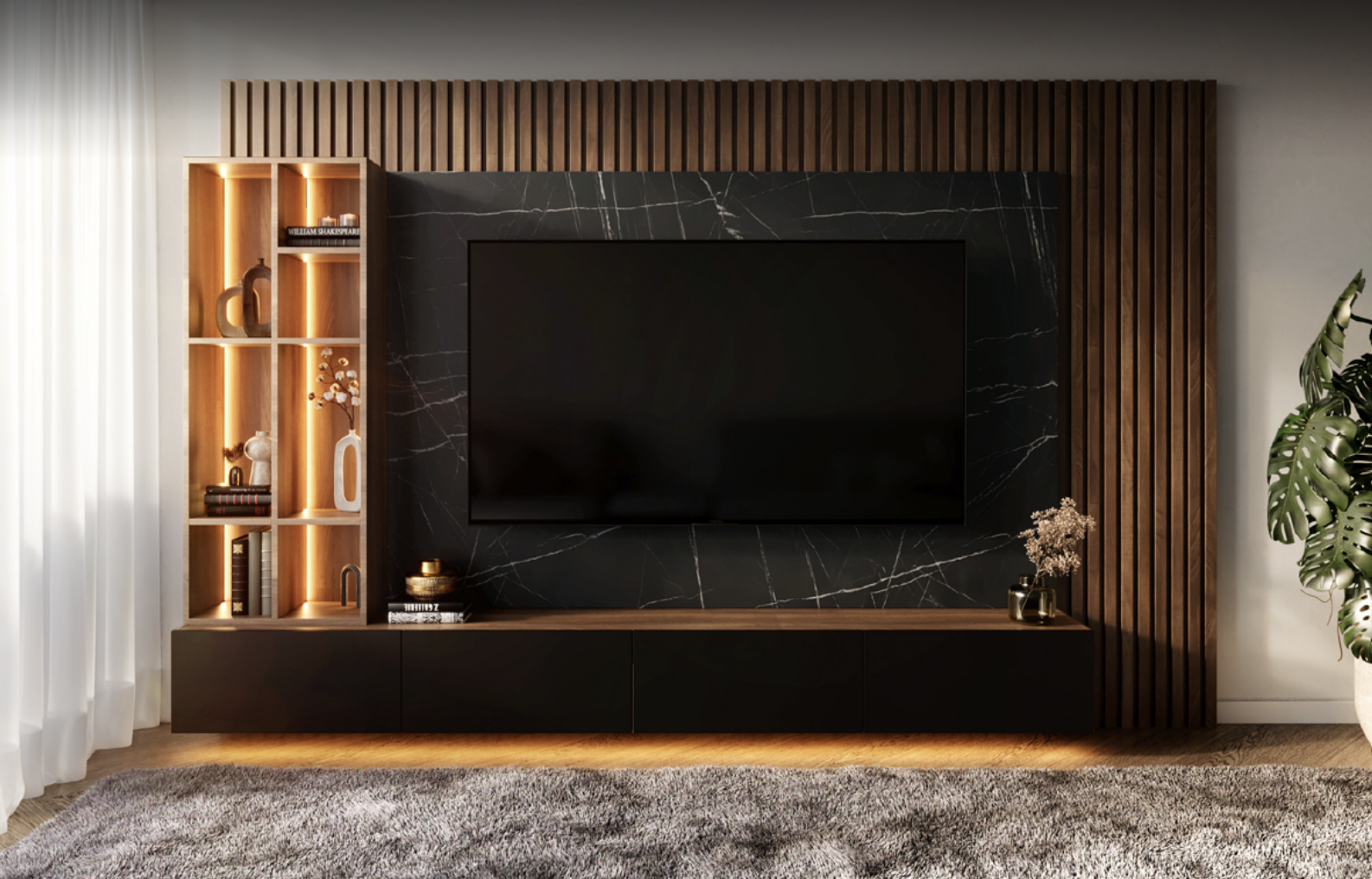 Elegant TV wall design, Velvet: Noir